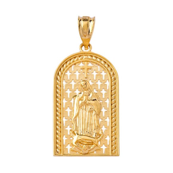 10K Solid Gold Our Miraculous Lady of Guadalupe Pendant - Yellow, Rose, or White